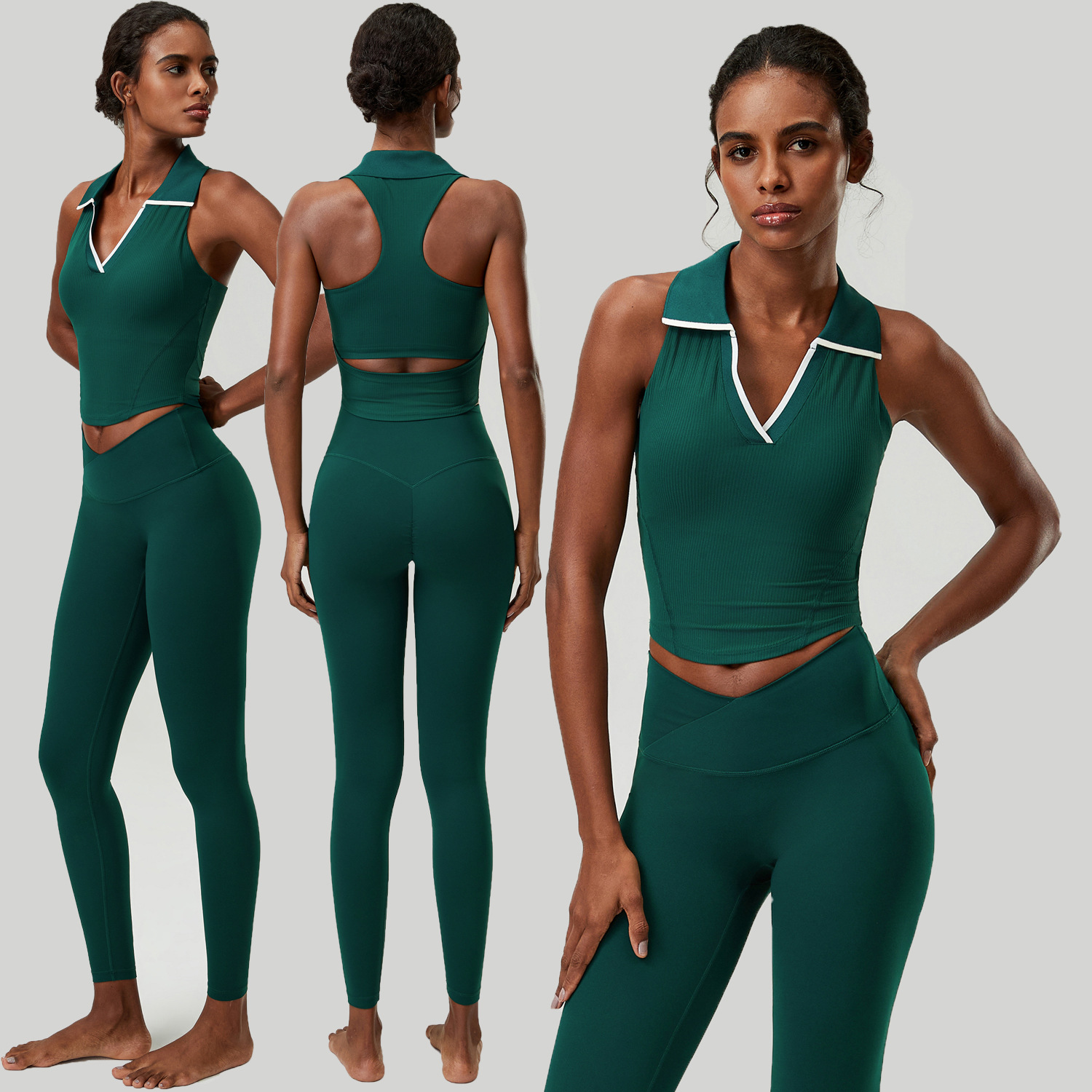 Conjunto de yoga feminino de 2 - Tank Top Ribbed avaliação e preço